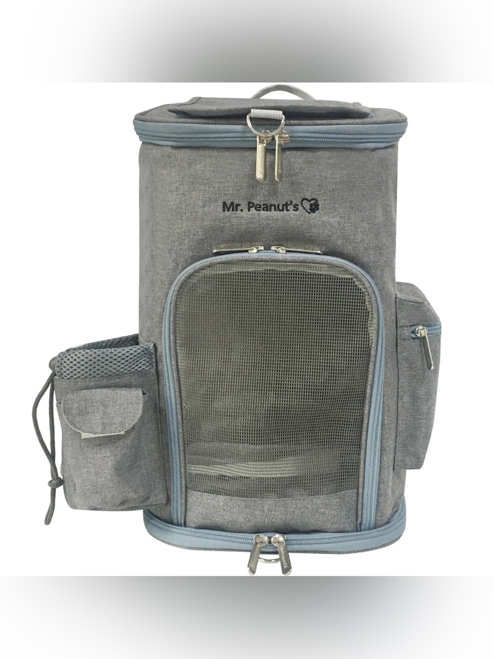 Mr. Peanuts Gray & Blue Convertible Small Pet Backpack & Crossbody Bag -Fleece